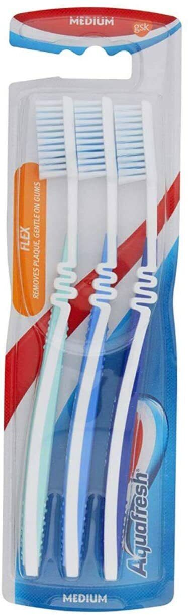 Aquafresh Flex Toothbrush 3 in a Pack Multi-coloured